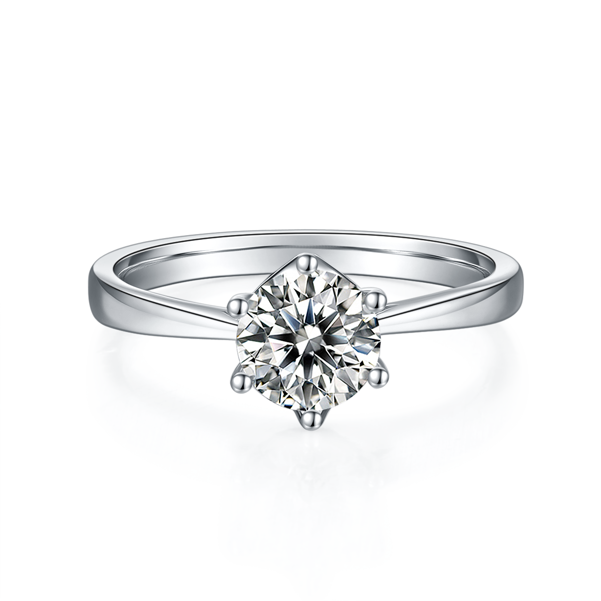 Straight arm new six claw S925 silver plated platinum Moissanite women's ring 1 carat D-grade